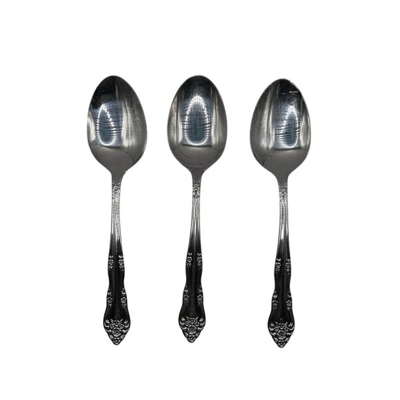 Set Of 3 Stanley Roberts Dream Rose Stainless Steel Tablespoons Floral Pattern G - Picture 3 of 4